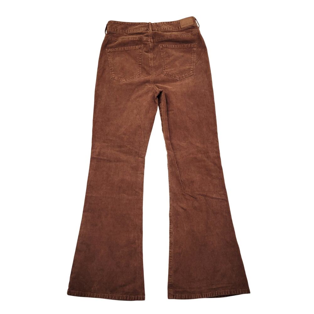 American Eagle Super Hi-Rise Flare Corduroy Pants 10 Brown Patch Pocket 70s Fall - Picture 3 of 10